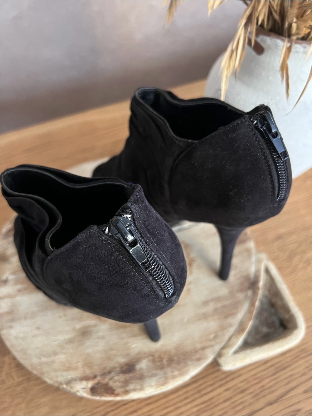 Black Ruched Peep-Toe Platform Stiletto Booties - DIVA Lounge SIZE 7 - Picture 4 of 10